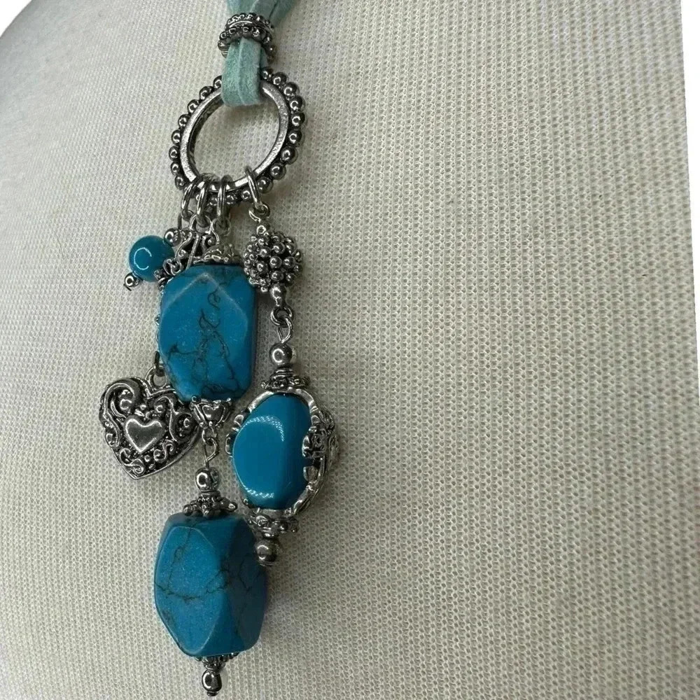 Silver turquoise charm necklace women’s jewelry - Picture 2 of 5